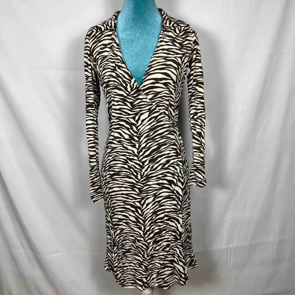 Y2K Vintage‎ ABS by Allen Schwartz Zebra Print Midi Wrap Dress - Small